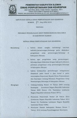 Keputusan Kepala Dinas Perpustakaan dan Kearsipan Kabupaten Sleman Nomor 71/Kep.DPK/2018 tentang ...