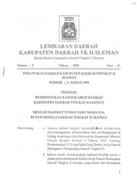 PERATURAN DAERAH KABUPATEN DAERAH TINGKAT II SLEMAN NOMOR : 4 TAHUN 1999